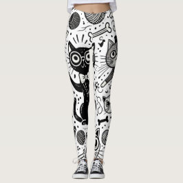 Grappige zwart-wit kattenprint leggings 