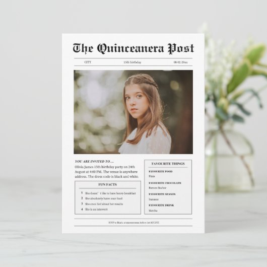 Grappige zwart-wit krantenfoto Quinceanera Kaart (Staand voorkant)