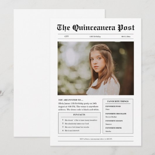 Grappige zwart-wit krantenfoto Quinceanera Kaart (Voorkant / Achterkant)