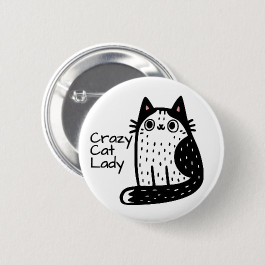 Grappige zwart-witte kat Crazy Cat Lady Ronde Button 5,7 Cm (Voorkant /achterkant)