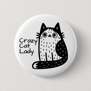 Grappige Zwart-Witte Kat Dolle Kat Vrouw Ronde Button 5,7 Cm