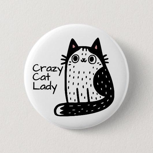 Grappige Zwart-Witte Kat Dolle Kat Vrouw Ronde Button 5,7 Cm (Voorkant)