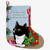 Grappige Zwart-Witte Tuxedo Kat Kerstboom Grote Kerstsok (Voorkant)