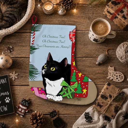 Grappige Zwart-Witte Tuxedo Kat Kerstboom Grote Kerstsok