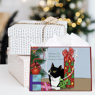 Grappige Zwart-Witte Tuxedo Kat Kerstboom Large Cadeautasje