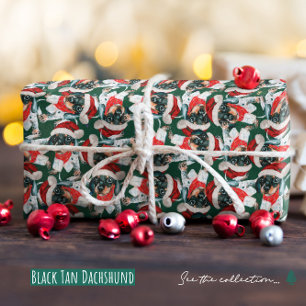 Grappige zwarte bruine Dachshund Puppy Kerstpatroo Cadeaupapier