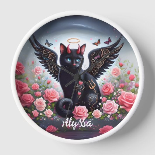 Grappige zwarte demon en engel kat (Voorkant)