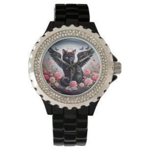 Grappige zwarte demon en engel kat horloge