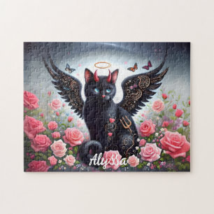 Grappige Zwarte Duivel en Engel Kat Legpuzzel