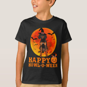 Grappige zwarte en bruine Coonhound-hond Halloween T-shirt