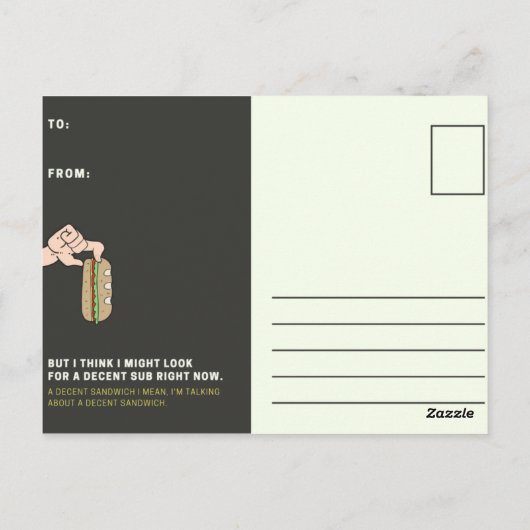 Grappige zwarte en gele sandwich briefkaart (Achterkant)