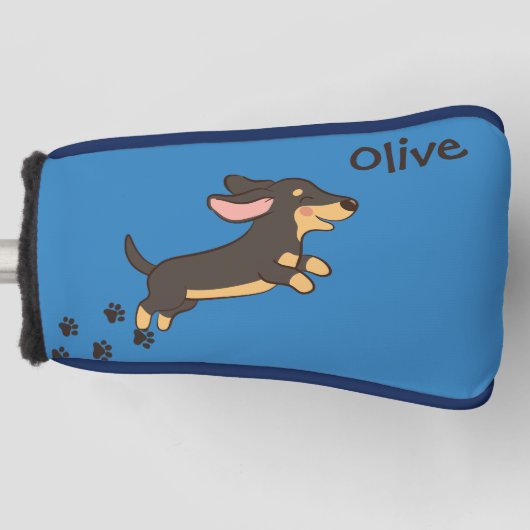 Grappige zwarte en lichtbruine dachshond golfheadcover (Voorkant)