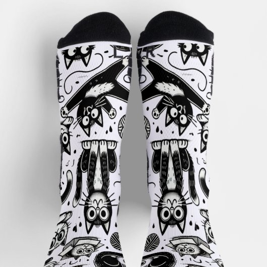 Grappige zwarte en witte kattenpatroon Sokken (Top)
