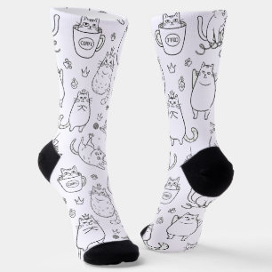 Grappige Zwarte en Witte Kattenpatroon Soks Sokken