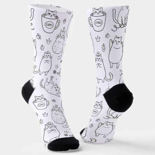 Grappige Zwarte en Witte Kattenpatroon Soks Sokken (Gebogen)