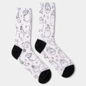 Grappige Zwarte en Witte Kattenpatroon Soks Sokken (Rechts)