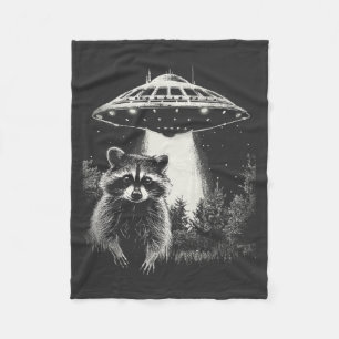 Grappige zwarte en witte ruimte wasbeer UFO Fleece Deken