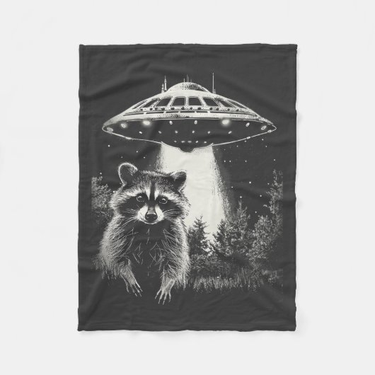 Grappige zwarte en witte ruimte wasbeer UFO Fleece Deken (Voorkant)