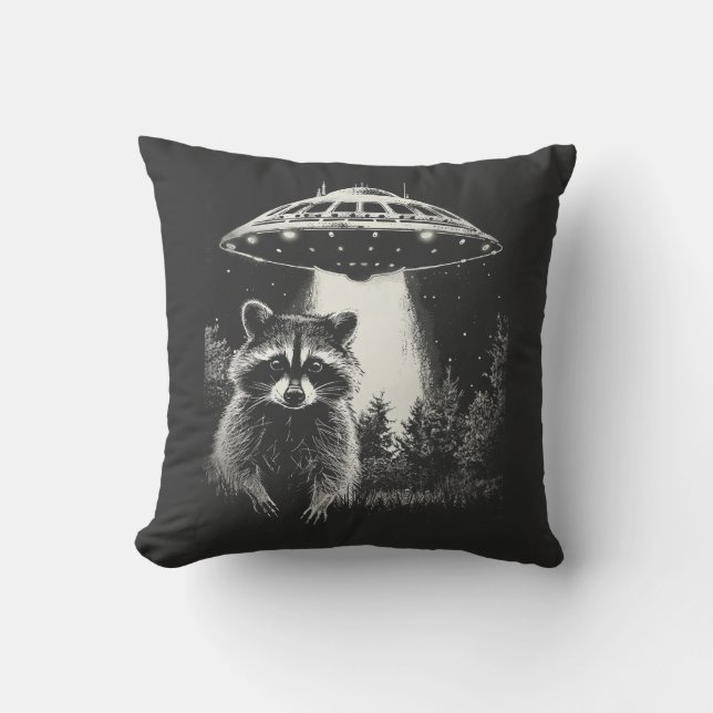 Grappige zwarte en witte ruimte wasbeer UFO Kussen (Voorkant)
