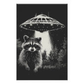 Grappige zwarte en witte ruimte wasbeer UFO Perfect Poster (Voorkant)