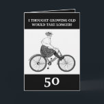 Grappige  zwarte en witte zus 50ste verjaardag kaart<br><div class="desc">Grappig zwart-wit zus 50ste verjaardag, een grappig ontwerp voor elke zus op haar verjaardag. Als u op zoek bent naar een aantal leuke zus verjaardagskaarten, zus verjaardagskaarten of vijftigste zus verjaardagskaarten, dit is wat je nodig hebt. Het ontwerp is voorzien van een eenvoudige zwart-witte vrouw op een fiets, plus aanpasbare...</div>
