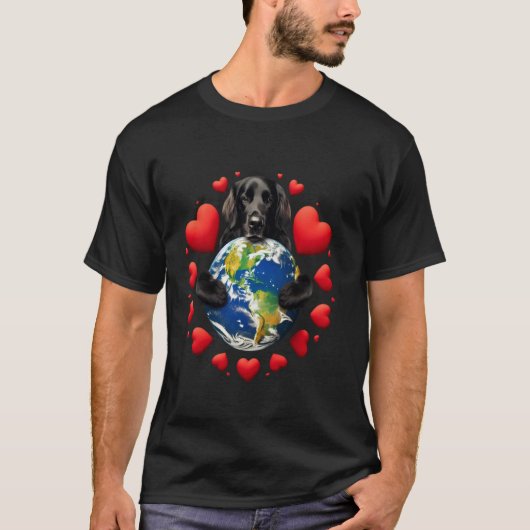 Grappige Zwarte Flat-Coated Retriever Hond Aarddag T-shirt (Voorkant)