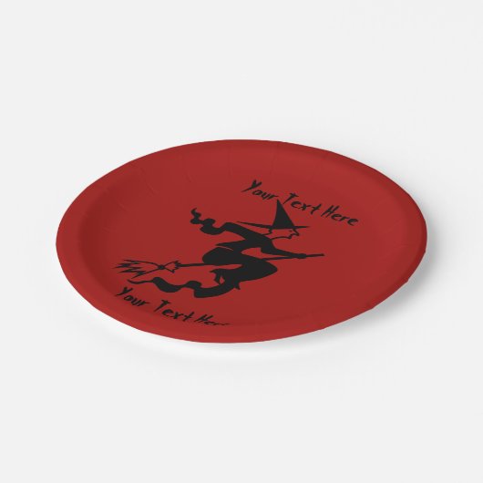 Grappige zwarte heks op vliegende bezemsteel Hallo Papieren Bordje (Gekanteld)