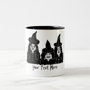 grappige zwarte heksen met een engerige hallowne tweekleurige koffiemok