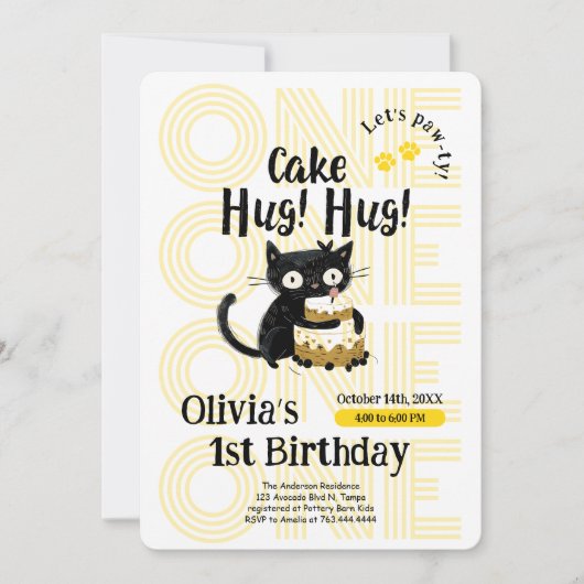 Grappige zwarte kat 1e verjaardag kaart (Voorkant)