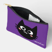 Grappige Zwarte Kat Aangepaste Paarse Etui (Open)