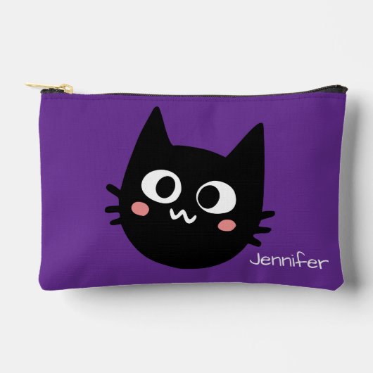 Grappige Zwarte Kat Aangepaste Paarse Etui (Voorkant)