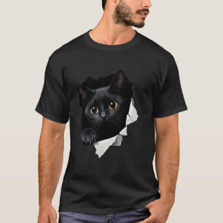 Grappige zwarte kat afbeelding t-shirt