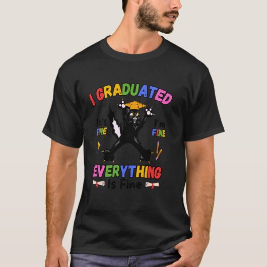 Grappige Zwarte Kat Afgestudeerd Afstuderen Laatst T-shirt (Voorkant)