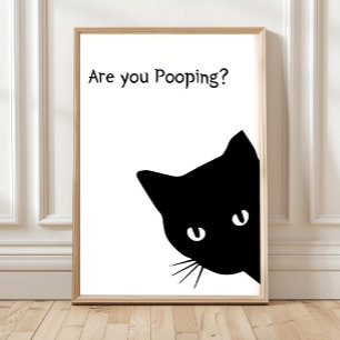 Grappige Zwarte Kat Badkamer Print: 'Poep je?' Poster