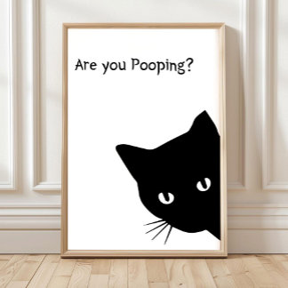 Grappige Zwarte Kat Badkamer Print: 'Poep je?' Poster
