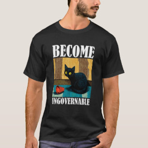 Grappige zwarte kat bijt in hand grappige meme, wo t-shirt