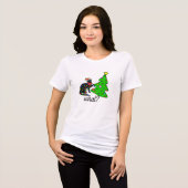 Grappige Zwarte Kat Cadeau dat Kerstboom Omverduwt Tri-Blend Shirt (Voorkant volledig)