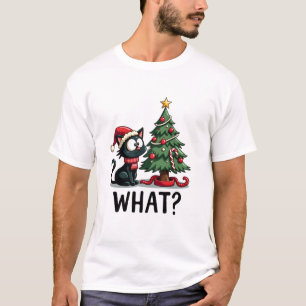 Grappige Zwarte Kat Cadeau Drukt Kerstboom Om C T-shirt
