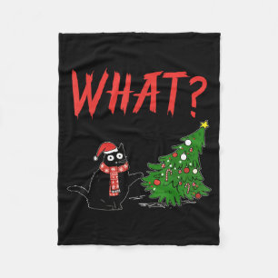 Grappige Zwarte Kat Cadeau Duwt Kerstboom Om C Fleece Deken