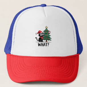 Grappige Zwarte Kat Cadeau Duwt Kerstboom Om C Trucker Pet
