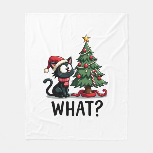 Grappige Zwarte Kat Cadeau Kerstboom Omduwen C Fleece Deken (Voorkant)