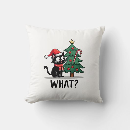 Grappige Zwarte Kat Cadeau Kerstboom Omduwen C Kussen (Voorkant)