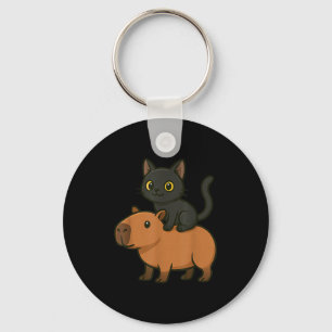 Grappige zwarte kat Capybara Dierenvriend mama pap Sleutelhanger