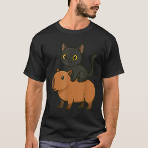 Grappige zwarte kat Capybara Dierenvriend mama pap T-shirt