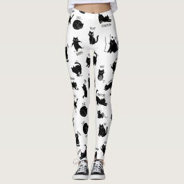 Grappige Zwarte Kat Cartoon Patroon Leggings