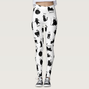 Grappige Zwarte Kat Cartoon Patroon Leggings