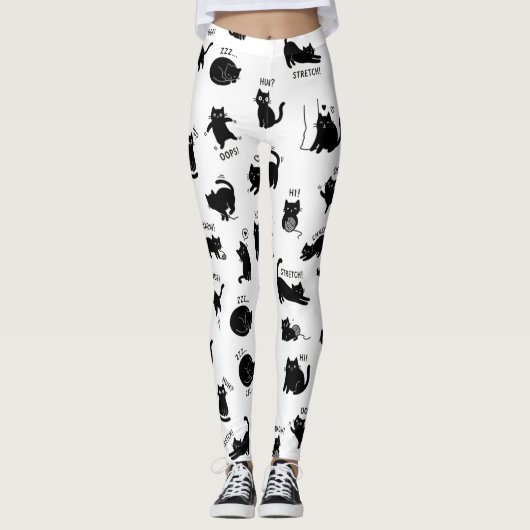 Grappige Zwarte Kat Cartoon Patroon Leggings (Voorkant)