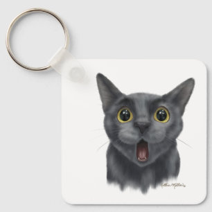 Grappige zwarte kat Cartoon Sleutelhanger
