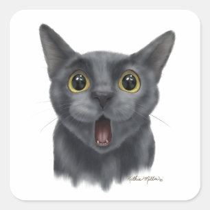 Grappige zwarte kat Cartoon Vierkante Sticker