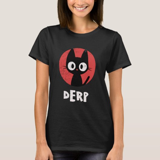 Grappige Zwarte Kat Derp T-shirt (Voorkant)